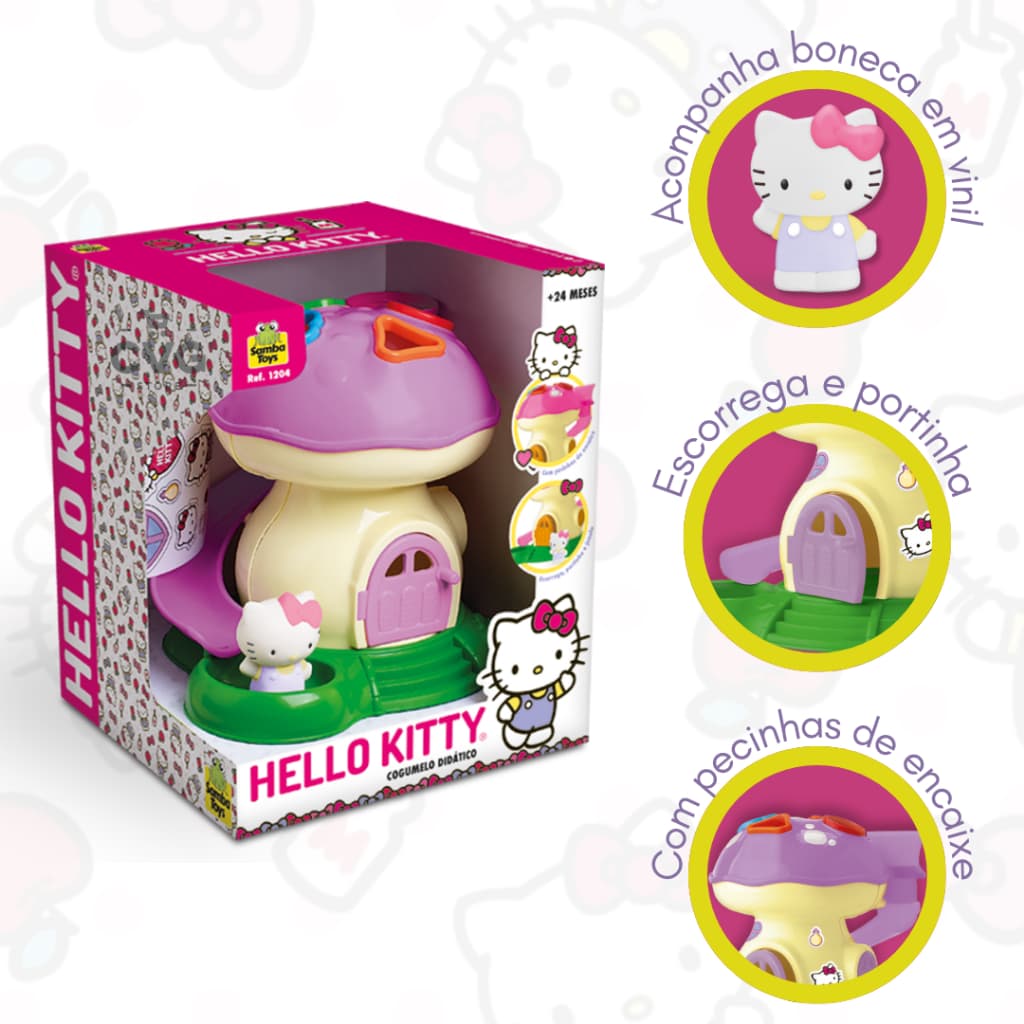 Casinha da Hello Kitty Cogumelo Didático Educativo Bebê Cubo Encaixe