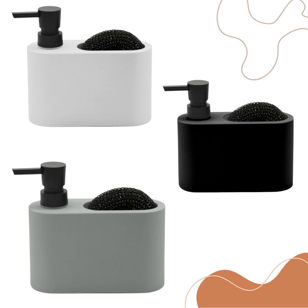 Dispenser para Detergente 300ml com Válvula Pump e Organizador de Esponja para Pia de cozinha