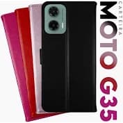 Capa Carteira em Couro Motorola Moto G35 5G com Porta Cartão e Fecho Magnetico Case *