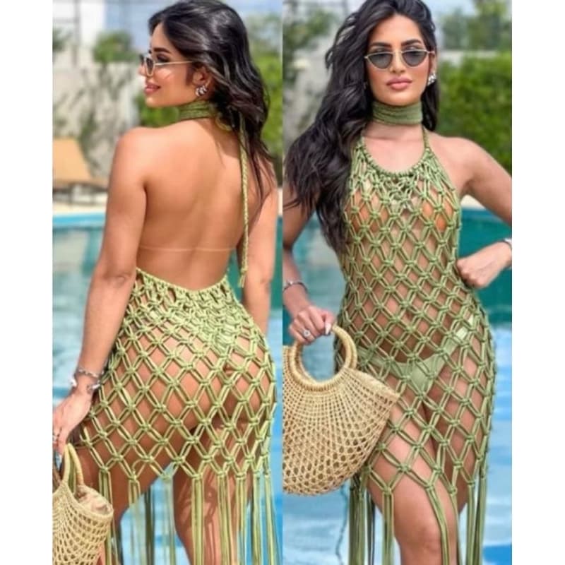 Vestido Saida De Praia, Vestido Macramê MIDI, Vestido Croche