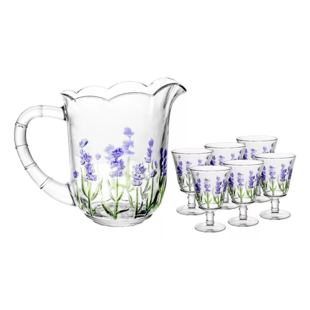 Conjunto Jarra com 6 Taças de Cristal Lavanda Para Suco Água  1,3L/240ml Lyor