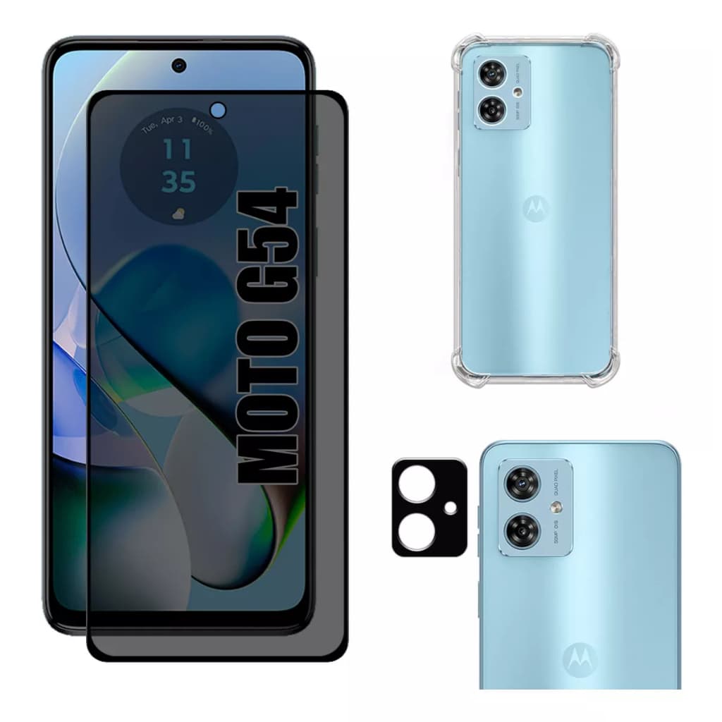 Kit Para Moto G54 Motorola Película Privacidade + Capa Capinha Anti Shock+Pelicula Camera 3D