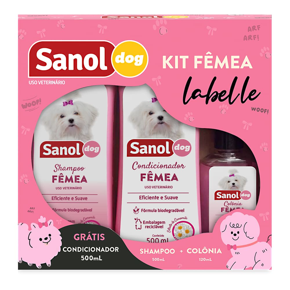 Kit Banho Sanol Dog Femea Labelle (Shampoo + Condicionador + Colônia)