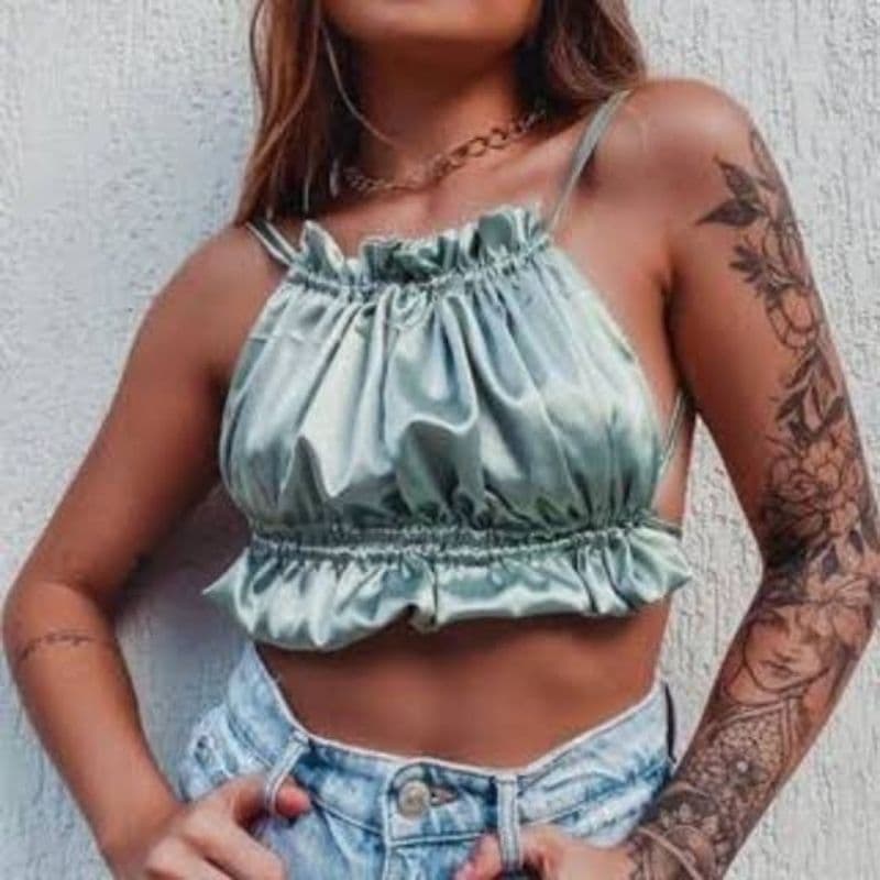 Top Cropped Cetim cores variadas feminino/ Top estilo concha