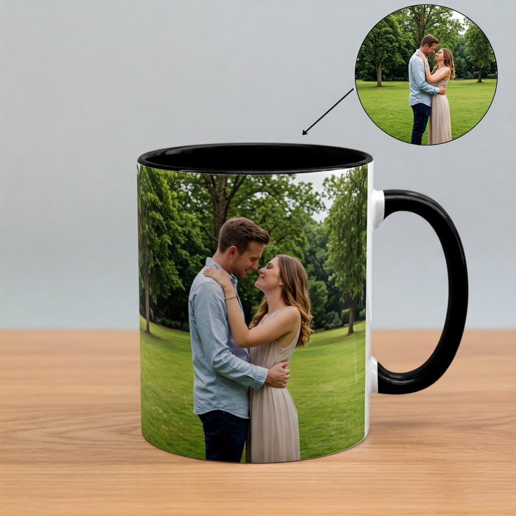 Caneca de porcelana interior colorido personalizada com arte, nome, frase ou foto