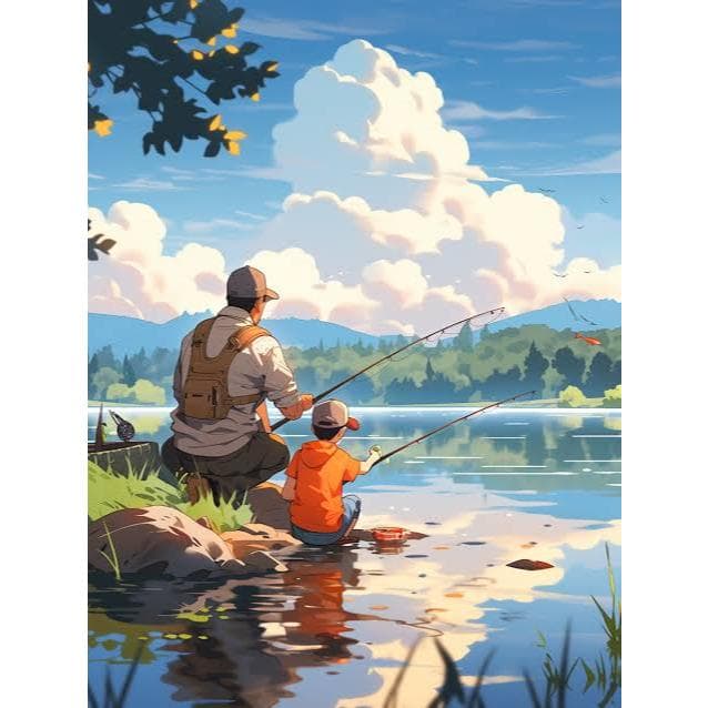 Quadro decorativo pescaria pai e filho 60x40