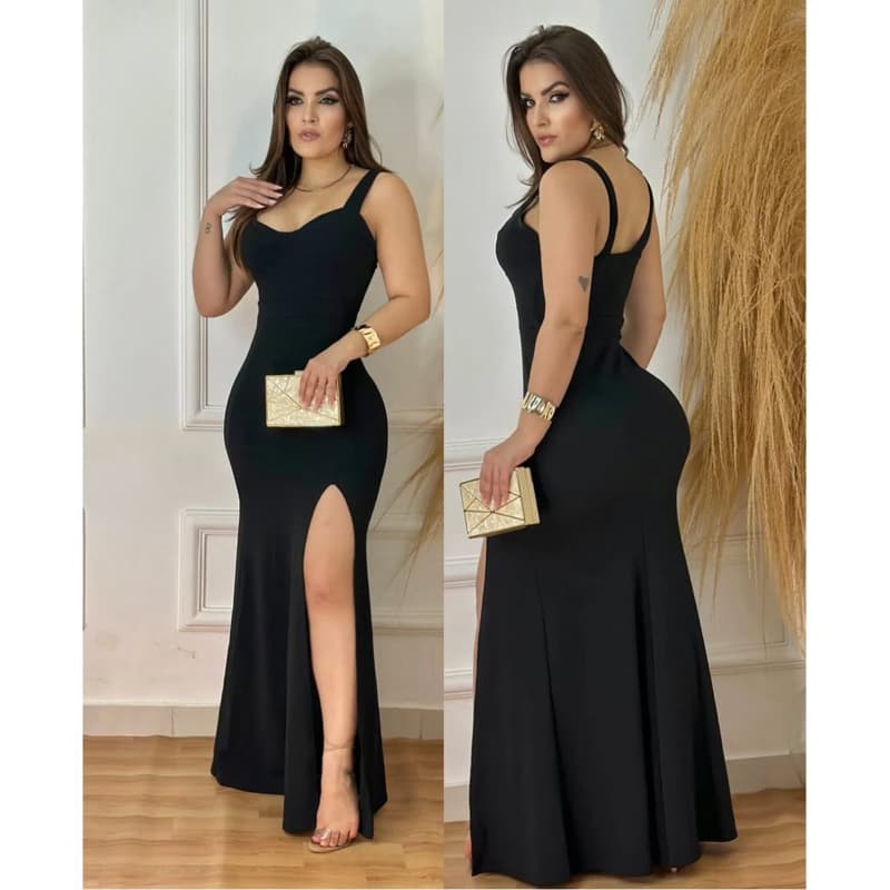 Vestido Longo Retro Sereia Elegante com Fenda Lateral festa/ casamento/ formatura/ madrinha