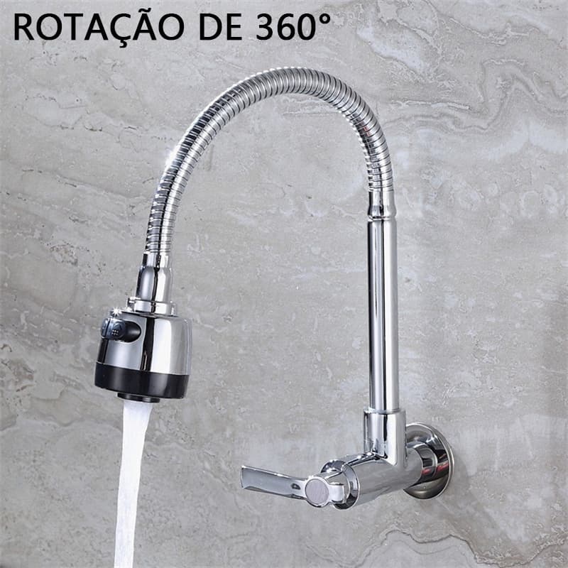 Torneira parede giratória 360° para pia de cozinha água fria