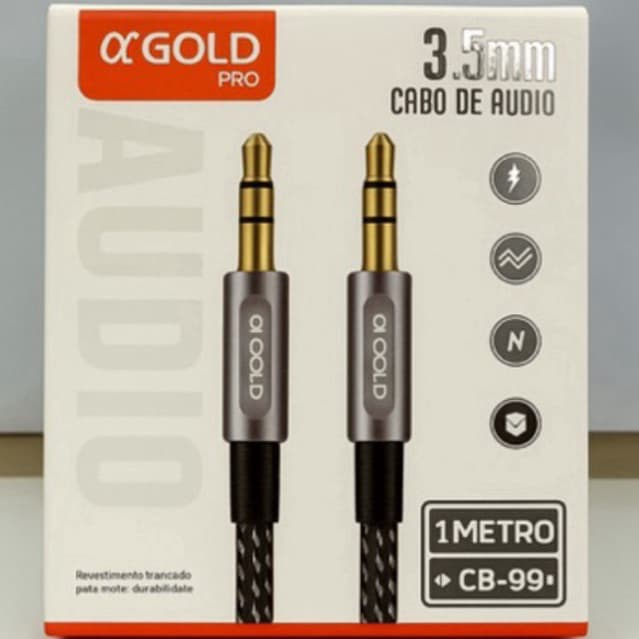 Cabo P2 Áudio Estéreo 3.5mm αGOLD 1 Metro – Alta Qualidade para Celular, Som e Fone
