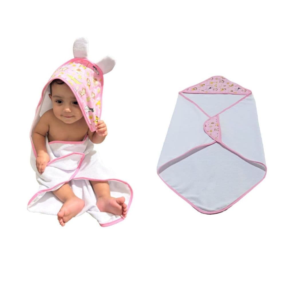 Kit 2 Toalhas Banho Bebe com Capuz Maternidade com e sem Orelhinhas Poliéster  Felpudo 70x70 cm
