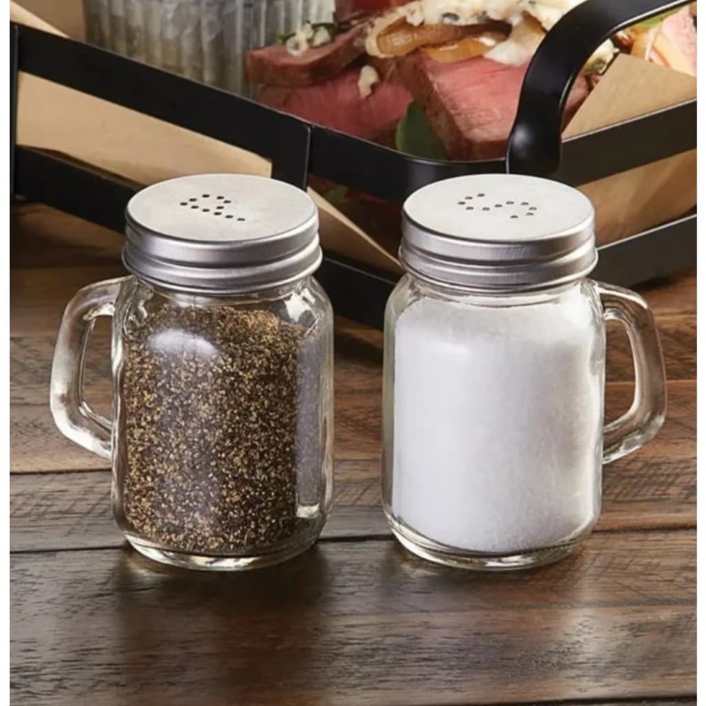 Kit 1 Saleiro + 1 Pimenteiro 40ml Delicate Tempero Vidro Aço Cozinha Le Bianco Multiuso Casa Cozinha