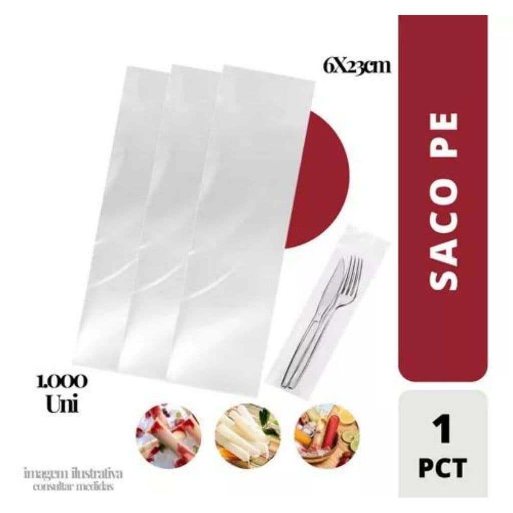 1000 Saco Plástico Geladinho Talher 06x23cm Saquinho Gourmet