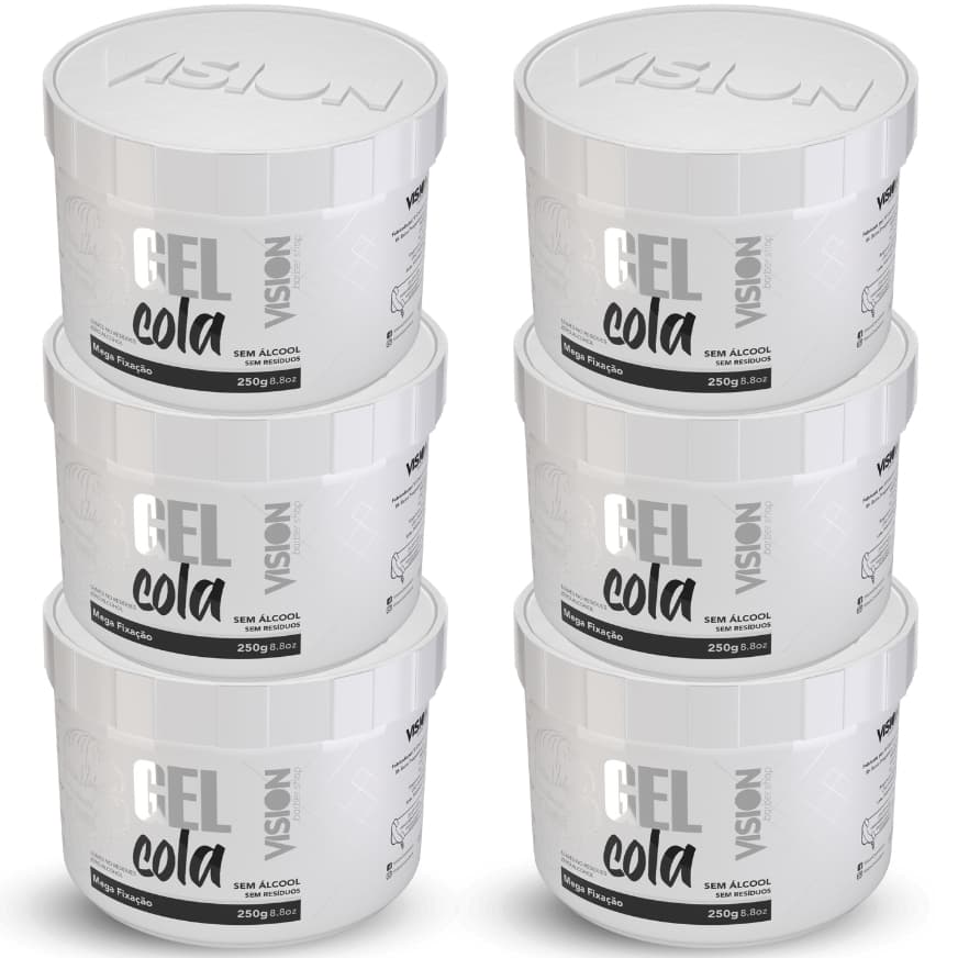 Kit Gel Cola Incolor Vision Barber Shop Mega Fixação 250g - 06 Unidades