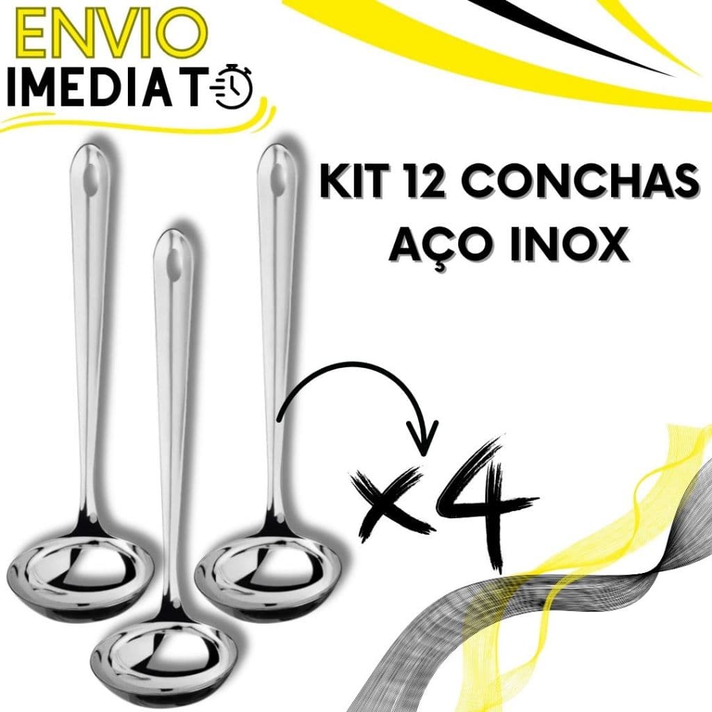 KIT 12 Concha de Feijão Aço Inox GRANDE Super Resistente para Servir Molho Feijão Sopa Caldo Casa Restaurante Buffet
