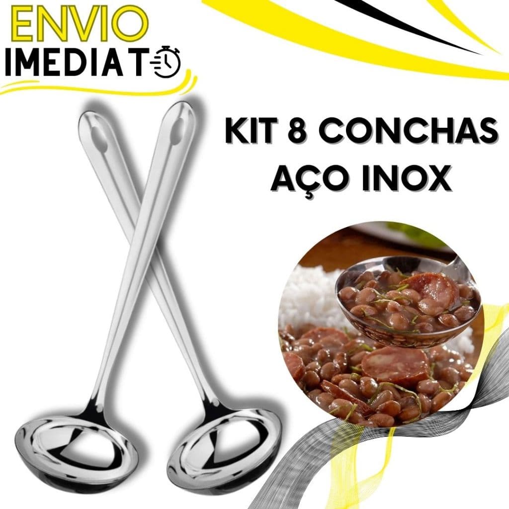KIT 8 Concha de Feijão Aço Inox GRANDE Super Resistente para Servir Molho Feijão Sopa Caldo Casa Restaurante Buffet