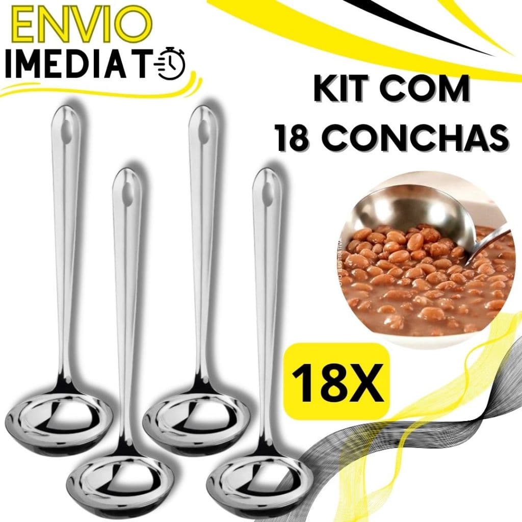 KIT 18 Concha de Feijão Aço Inox GRANDE Super Resistente para Servir Molho Feijão Sopa Caldo Casa Restaurante Buffet