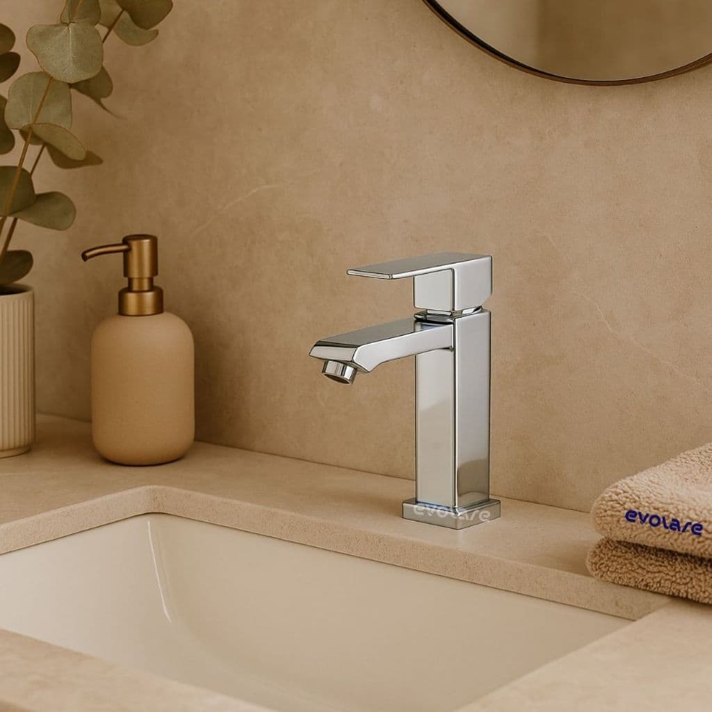 Torneira para Banheiro ou Lavabo - Quadrada Cromada Bica Baixa
