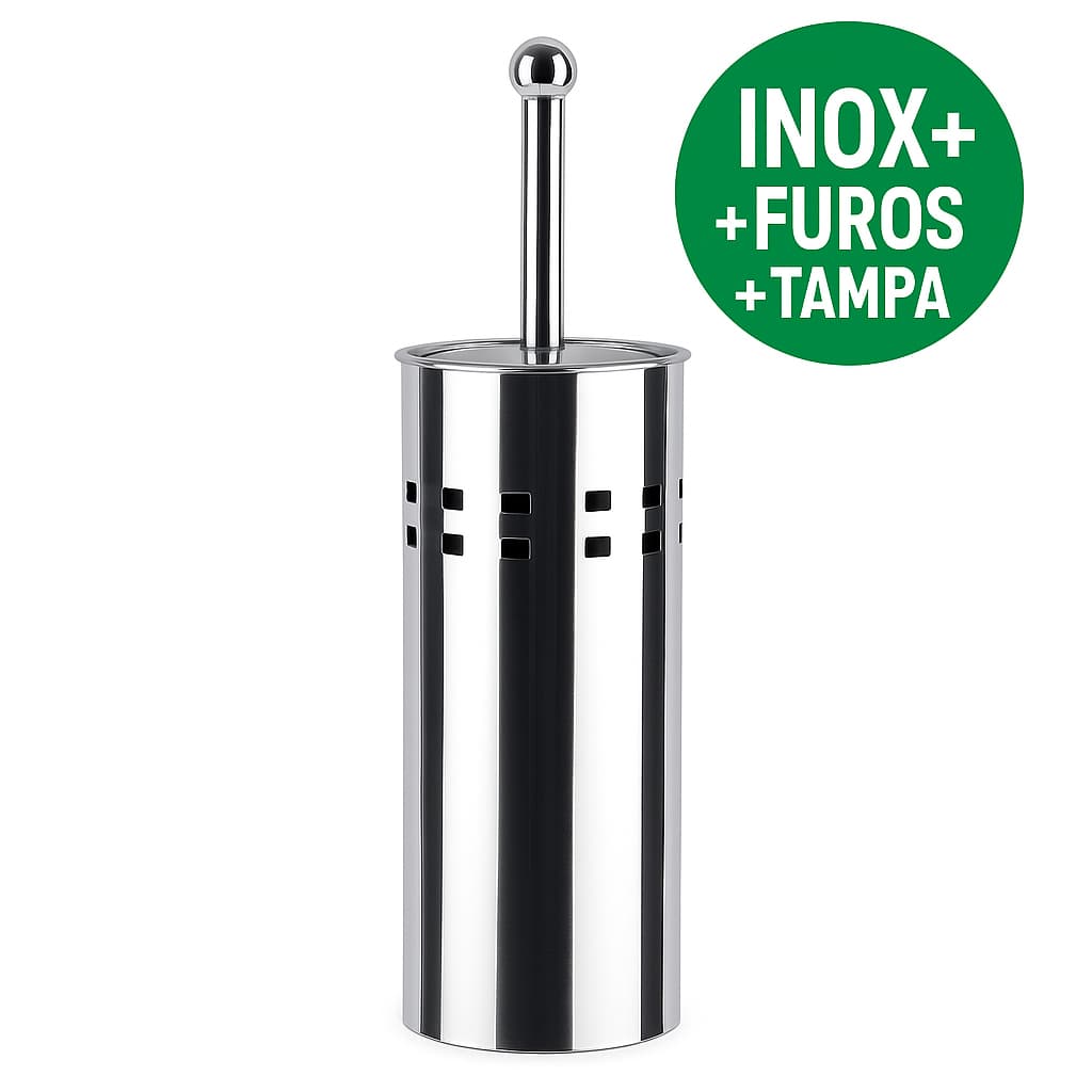 3, 2 ou 1 Escova Sanitária Com Furo Vaso Limpeza Banheiro Higienização Aço Inox C/ Suporte e Tampa