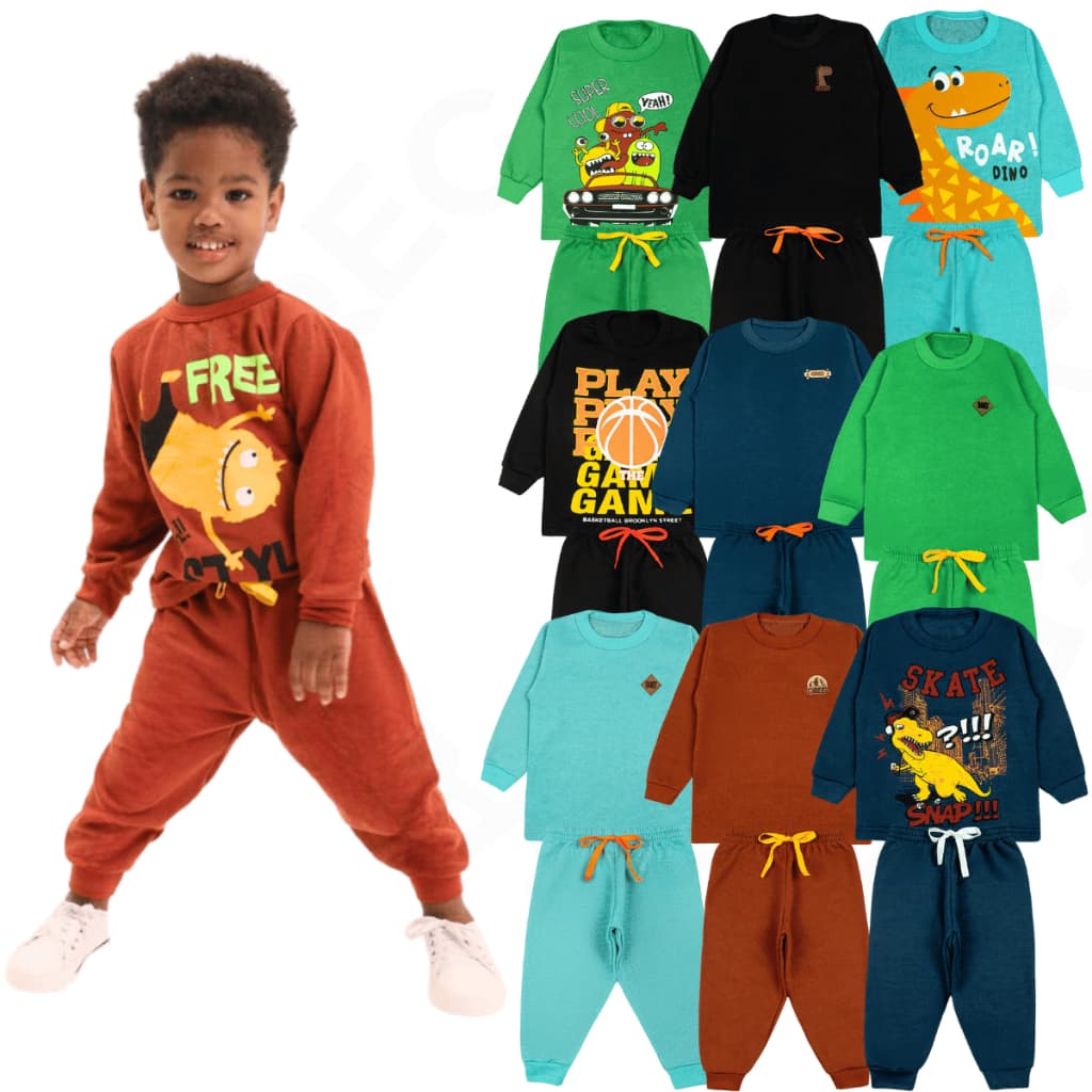 Kit 2, 3 e 5 Conjuntos Moletom Sortido Inverno Bebê e Infantil Menino Frio 1 a 8 anos - Baby Greg