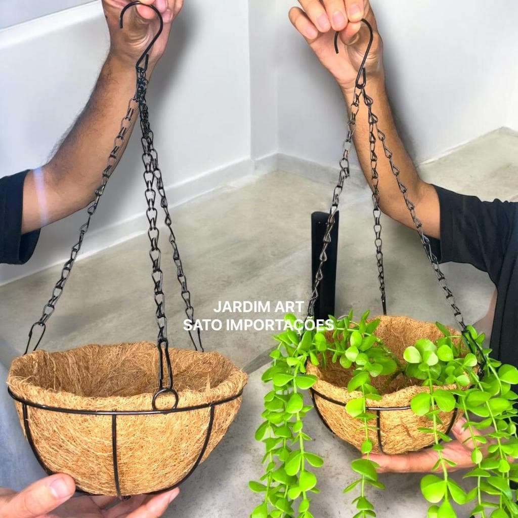 Vaso Suspenso Fibra de Coco Redondo Grande – Suporte para Orquídeas, Samambaias e Decoração