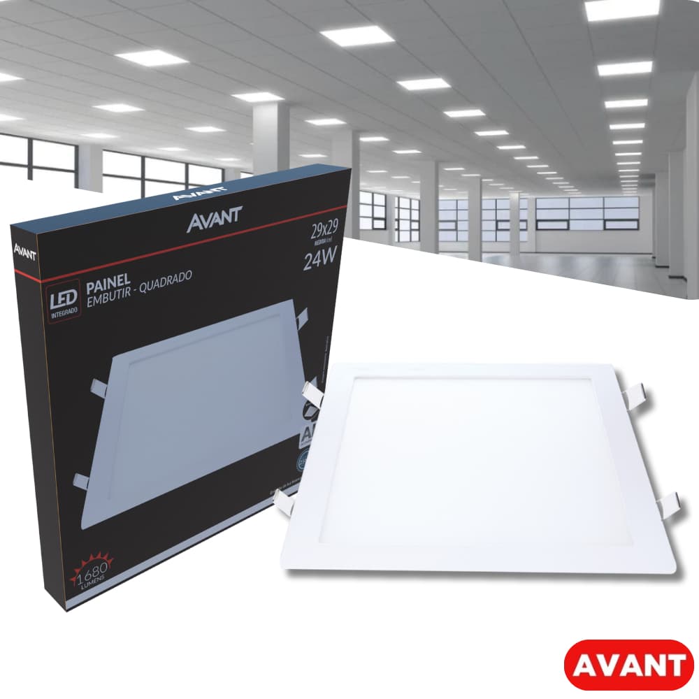 Luminária Painel Plafon Led 24W Avant Embutir Quadrado Branco Frio 6500K Bivolt