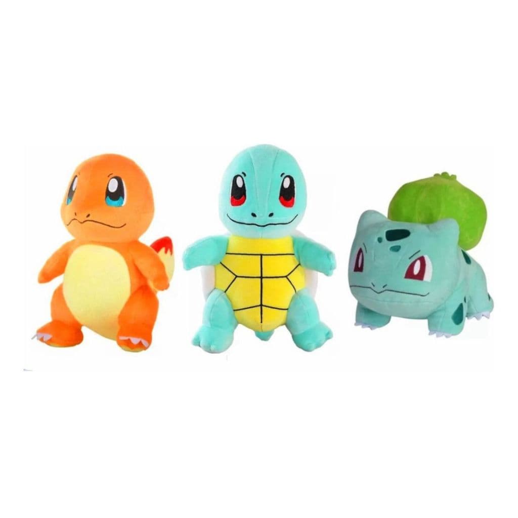 3 Pelúcias Pokémon Iniciais Bulbassauro Charmander Squirtle