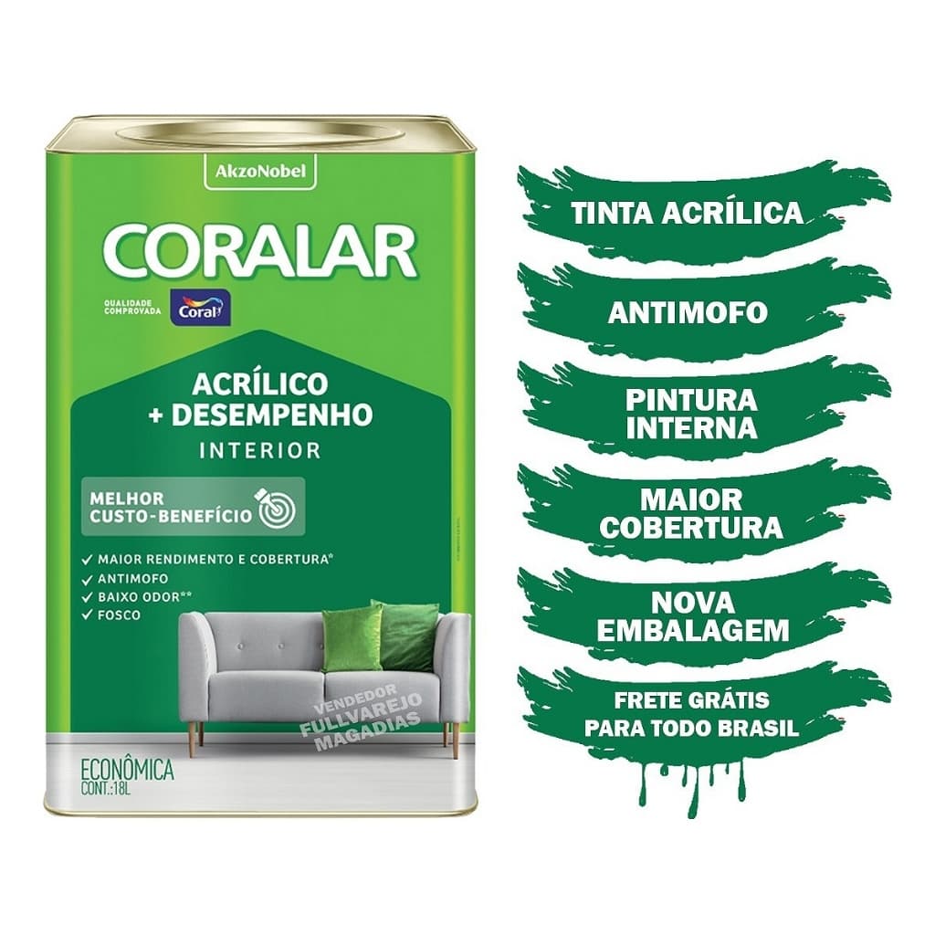 Tinta Coral Acrílica Antimofo Coralar Branco Fosco Baixo Odor 18 Litros