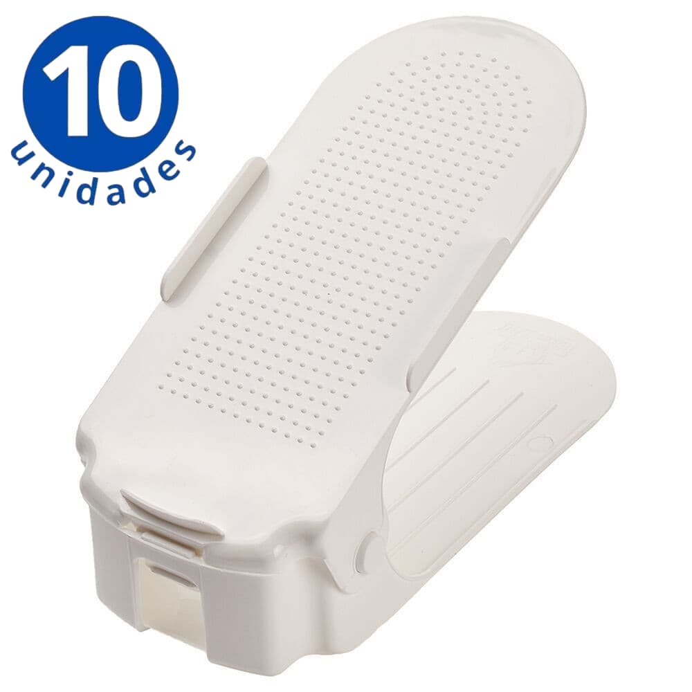Kit 10 Organizador de Sapatos Portátil Tênis Com Regulagem de Altura Branco