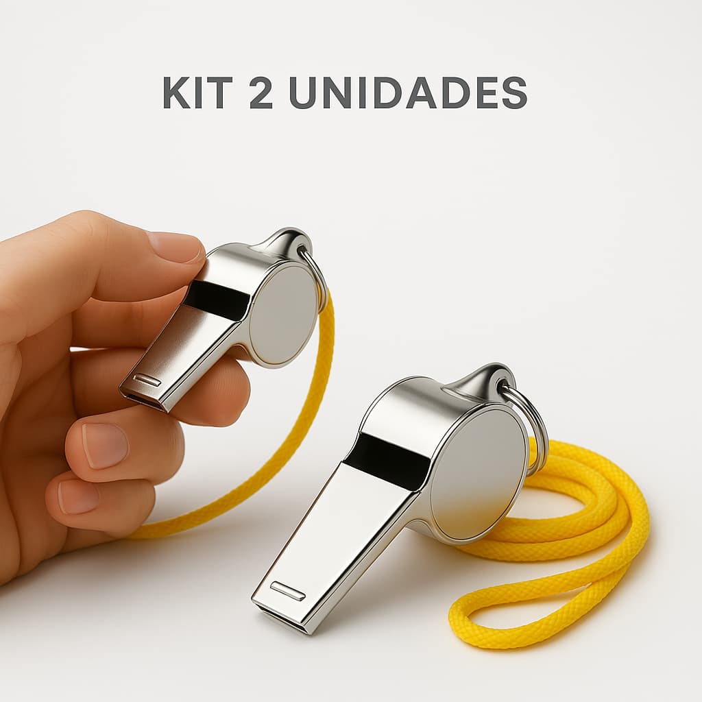 Kit 2 Unidades Apito de Metal Profissional com Cordão Esportivo de Aço Inoxidável para Árbitro e Treinador de Emergência