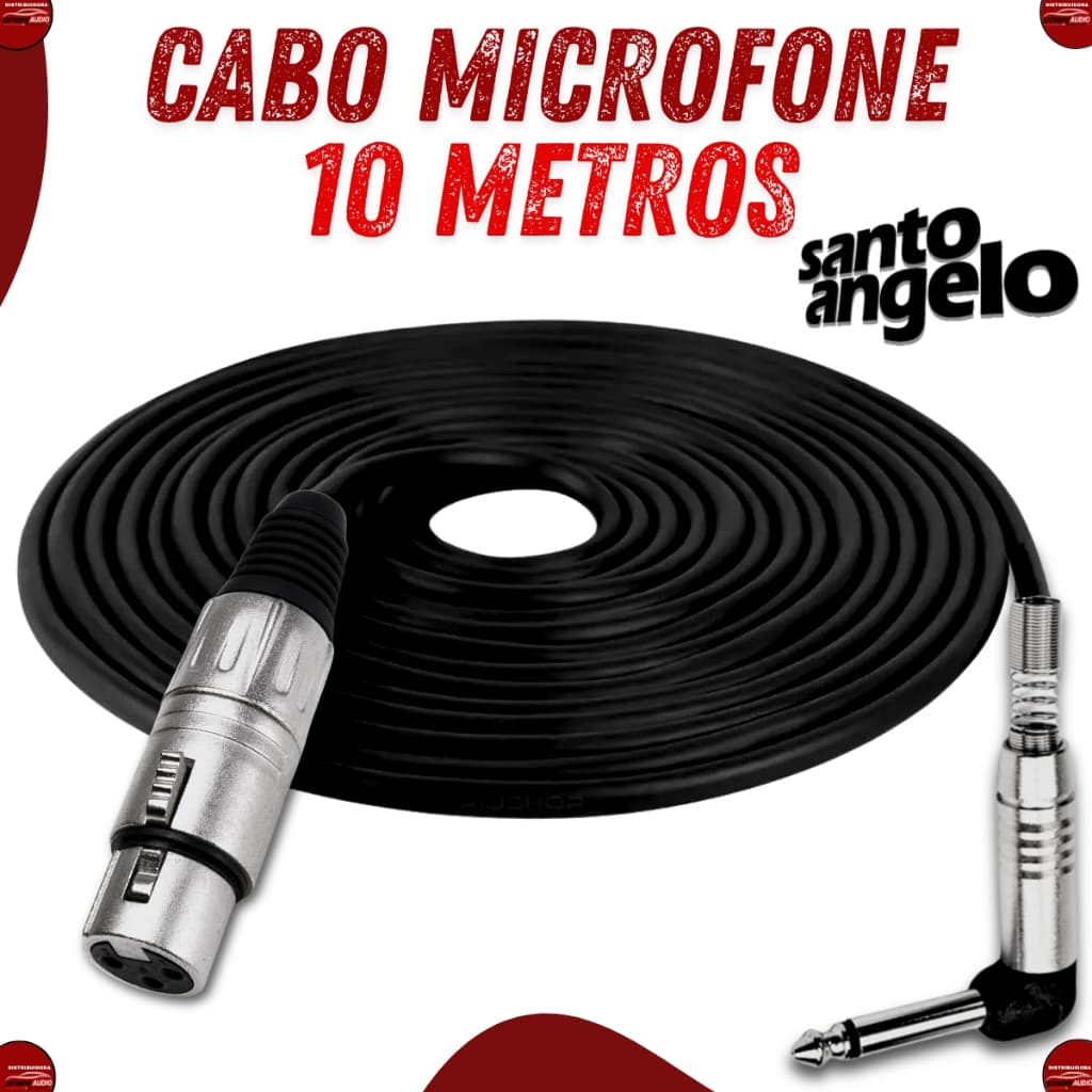 Kit Cabo Microfone Xlr Fêmea P10 Mono90º Santo Ângelo 10M