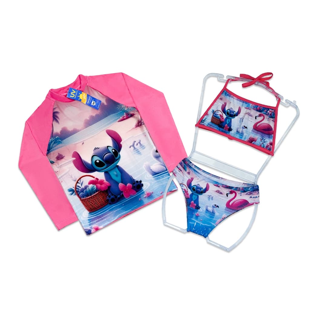 Kit 3 Peças Biquíni Infantil Completo + Camisa Proteção UV50