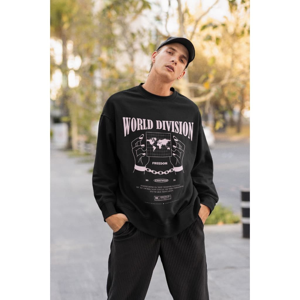 Moletom Careca Unissex ´´World Division´´ Blusa de Frio-Mãos- Feminina Masculina- oversized stretwear