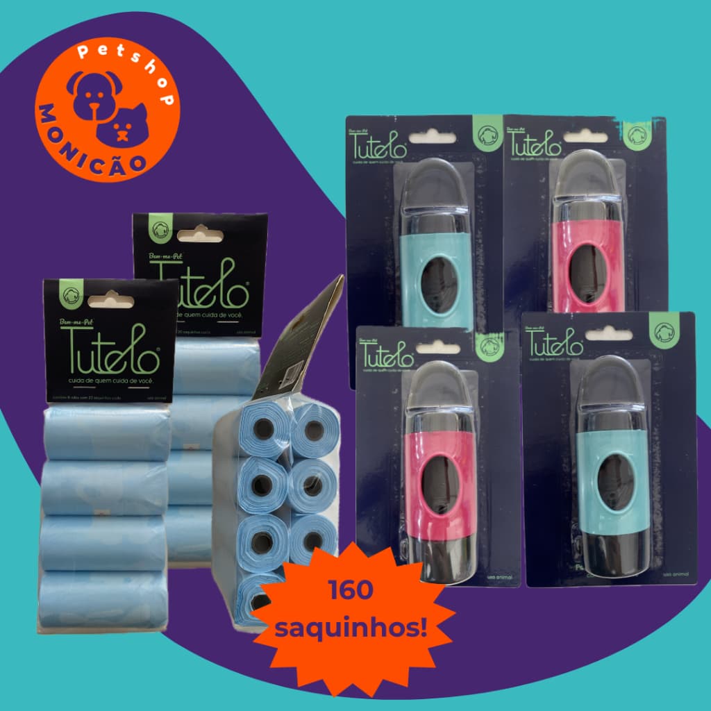 Tutelo Saquinhos Higiênicos 8 rolos c/20 saquinhos ou porta saquinhos light com lanterna (azul ou vinho)