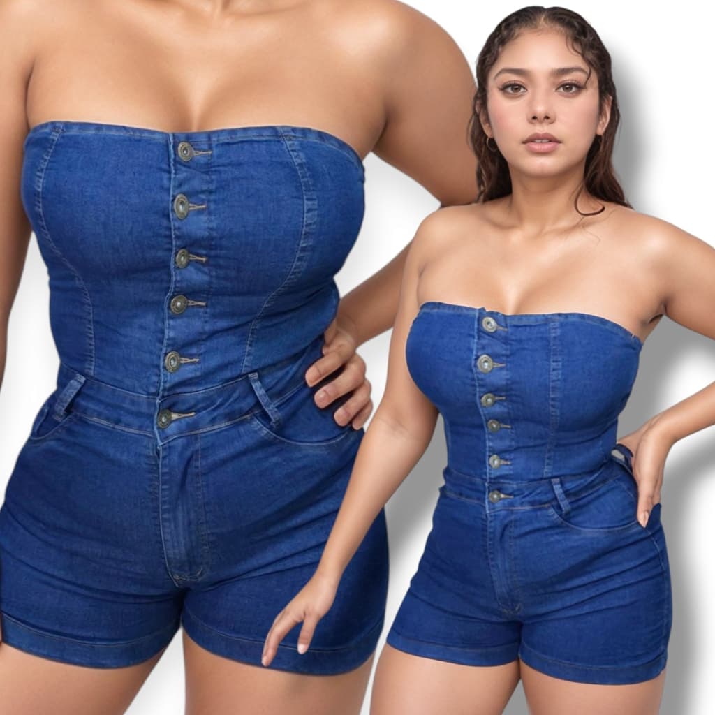 Macaquinho jeans Com Elastano Tomara Que Caia