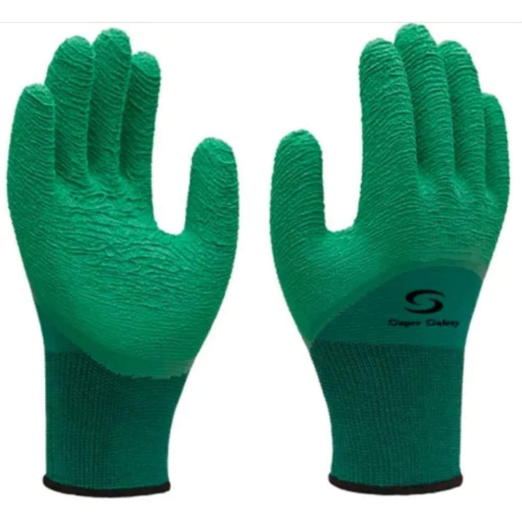 Luva Supersafety 1009 Látex Corrugado Coleta Lixo Jardinagem Lixeiro Segurança Proteção Antiderrapante Construção Civil