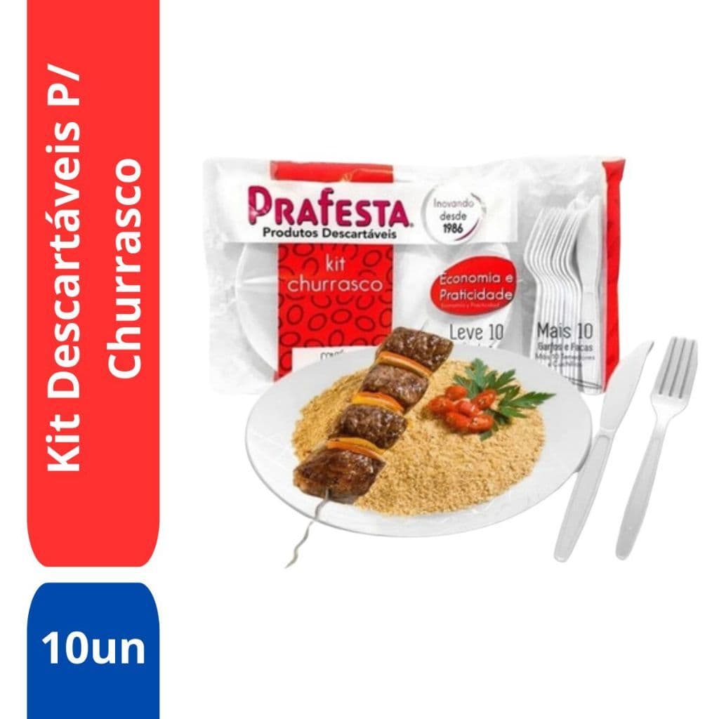 Kit 10 Peças Descartáveis Festa Churrasco Prato Garfo Fundo