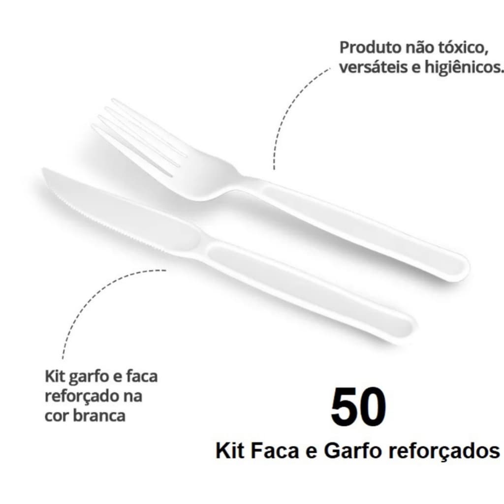 Kit Talher Garfo E Faca Descartável Reforçado Churrasco 50