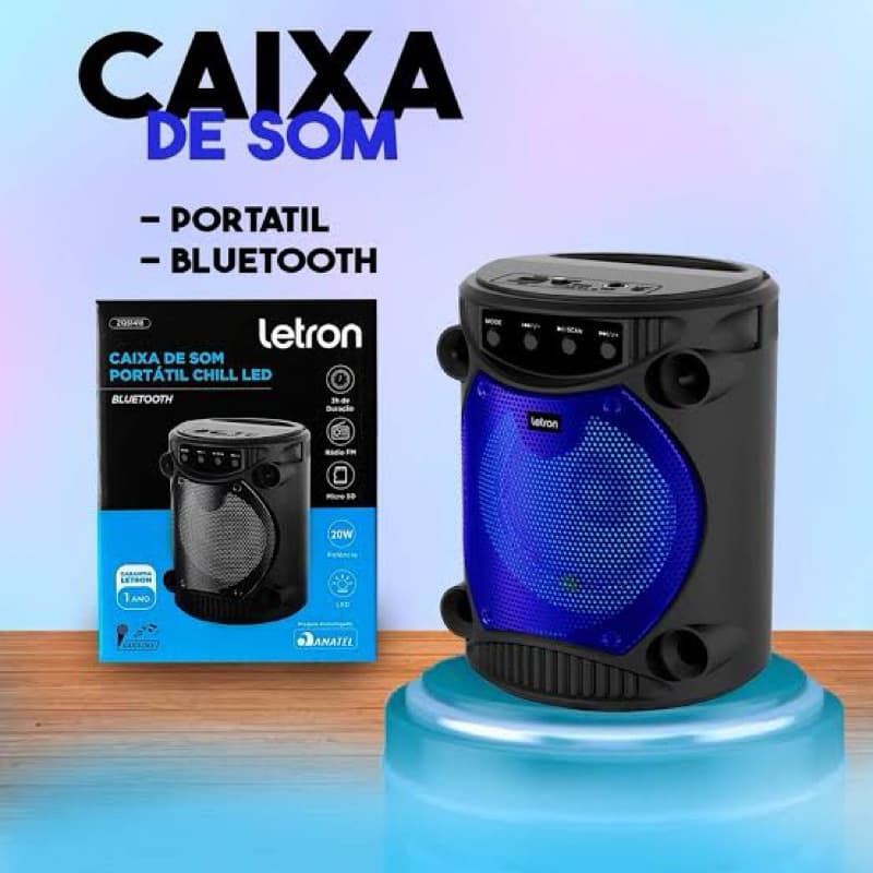 Caixa De Som Portatil Chill Led Preto Multimidia Rgb 200W Letron