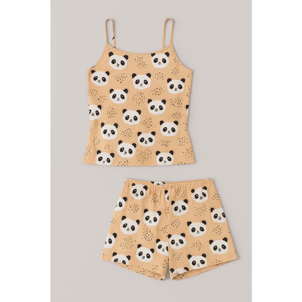 Pijama Dorama Panda Short e Blusa regata Tecido não Amassa Fresco - P M G