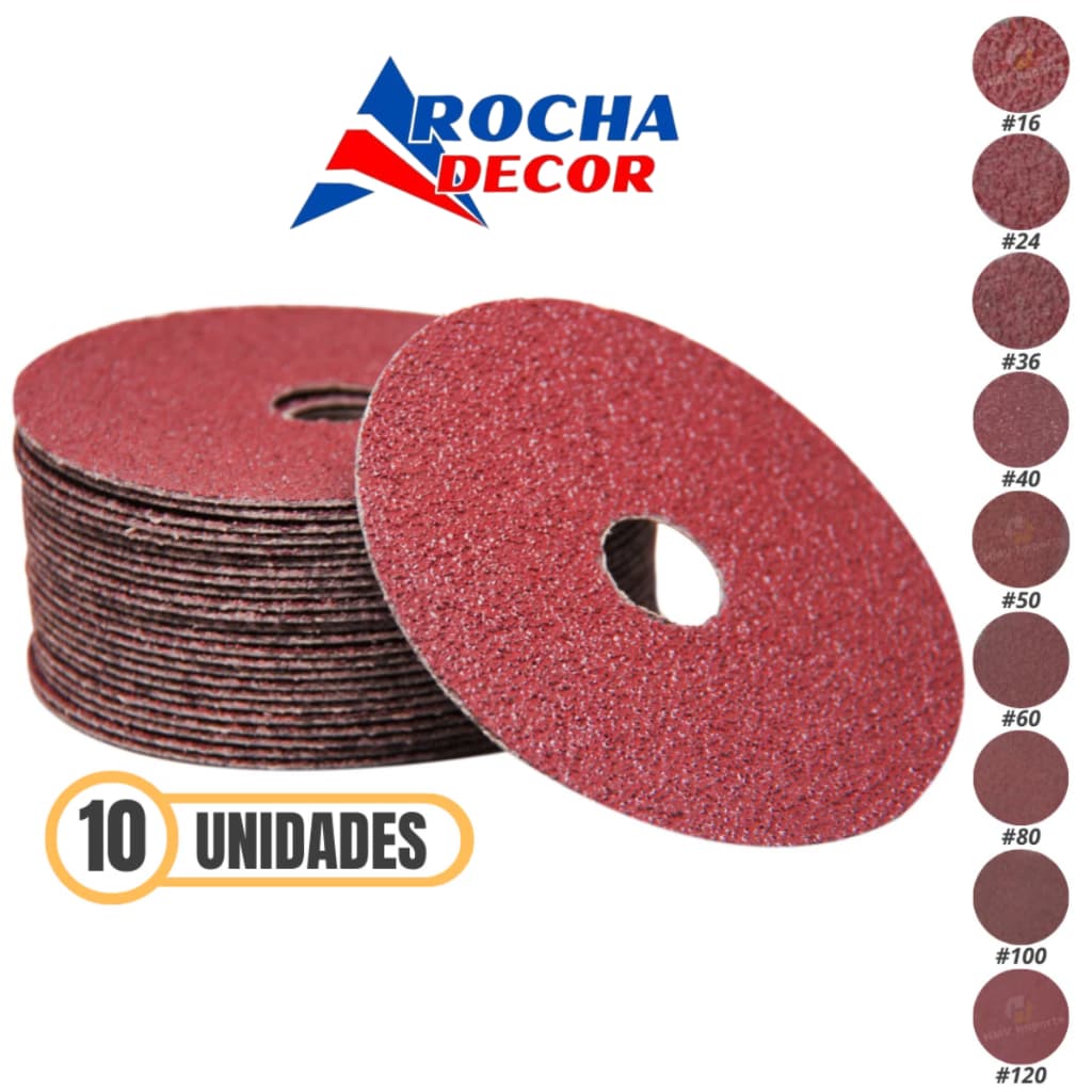 Kit Com 10 Discos De Lixa 115mm 4.1/2" Para Lixadeira Esmerilhadeira Óxido de Alumínio