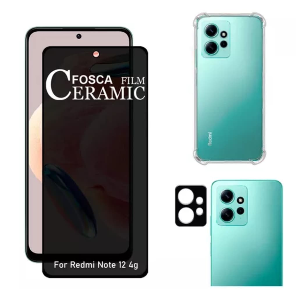 Película Fosca Privativa Xiaomi Note 12 4G + Capa Capinha Anti Shock + Câmera
