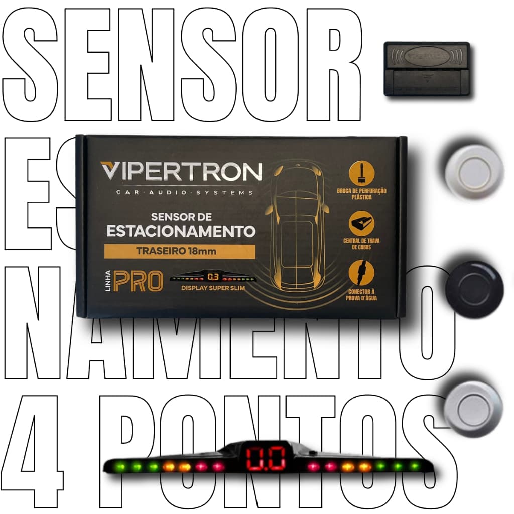 Sensor Estacionamento 4 Sensores Ré Display Led Slim para-choque cor branco preto prata