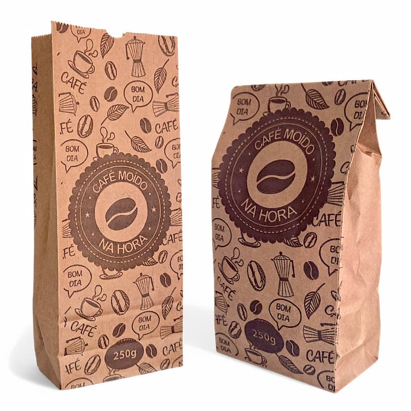 Kit de 100 Embalagens Sacos Kraft SOS para Café Torrado e Moído - Capacidade de 250g