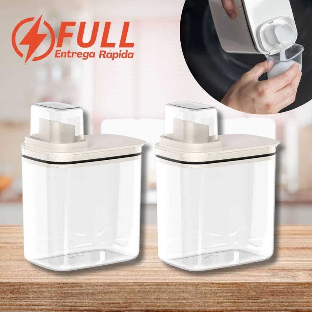 Jogo 2 Dispenser Bege 1,5L Com Tampa Medidora Para Lavanderia Sabão Líquido e Amaciante