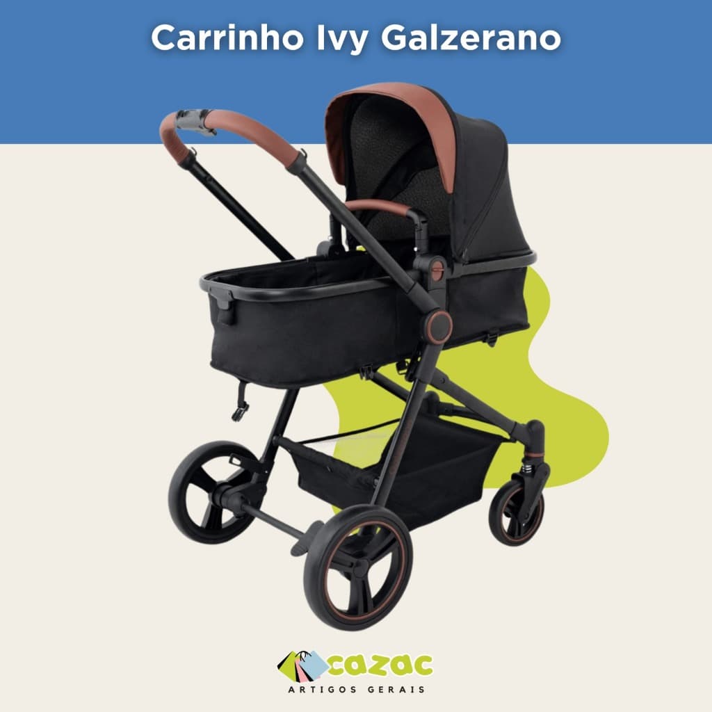 Carrinho de Bebê Galzerano 2 em 1 Moisés Ivy Preto