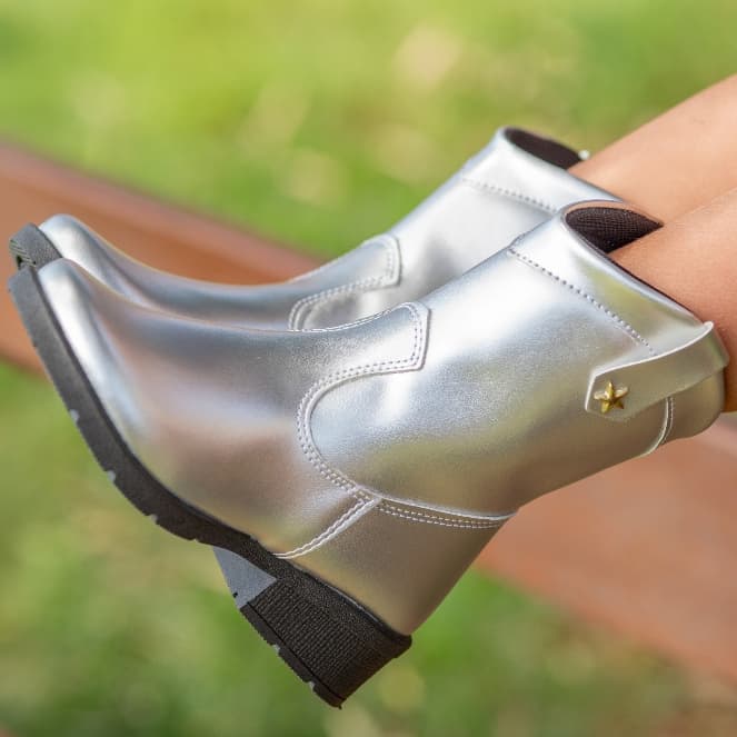 Bota Texana Infantil Feminina Menina Boiadeira Cano Curto Lisa Prata