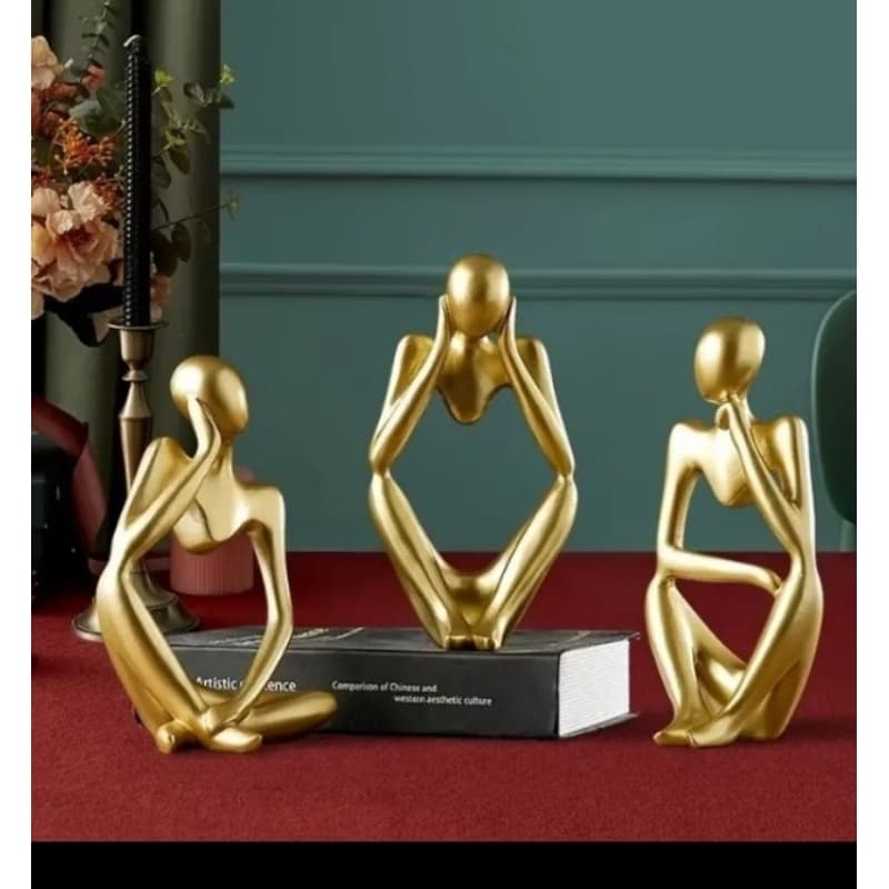 Kit Estatuetas Abstratas Douradas para Decoração