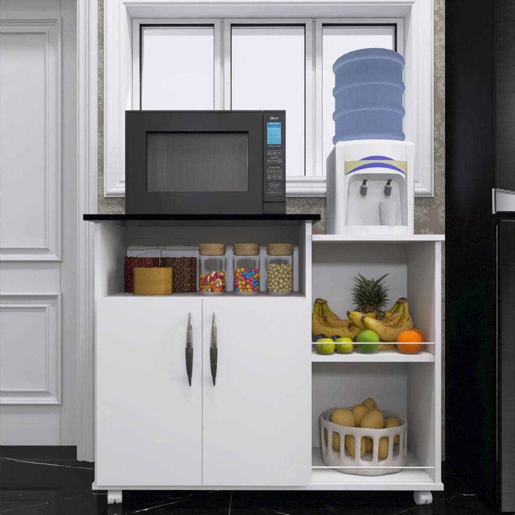 Armário Fruteira Com Rodinhas 2 Portas Cozinha Balcão Dispensa Base Para Microondas