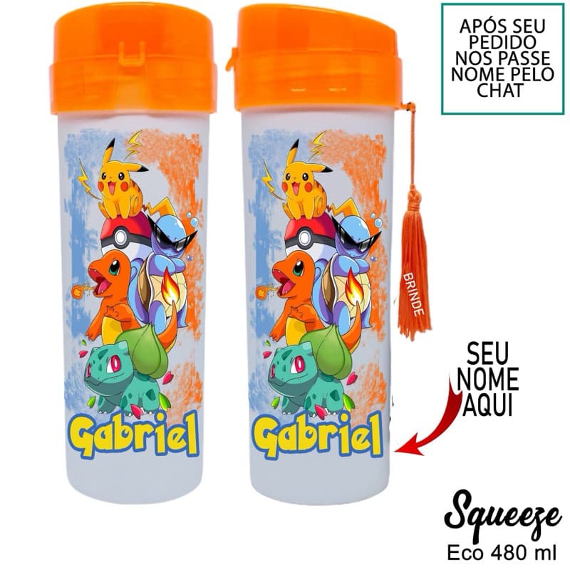 garrafa personalizada acqua Bio Eco Pokémon com nome