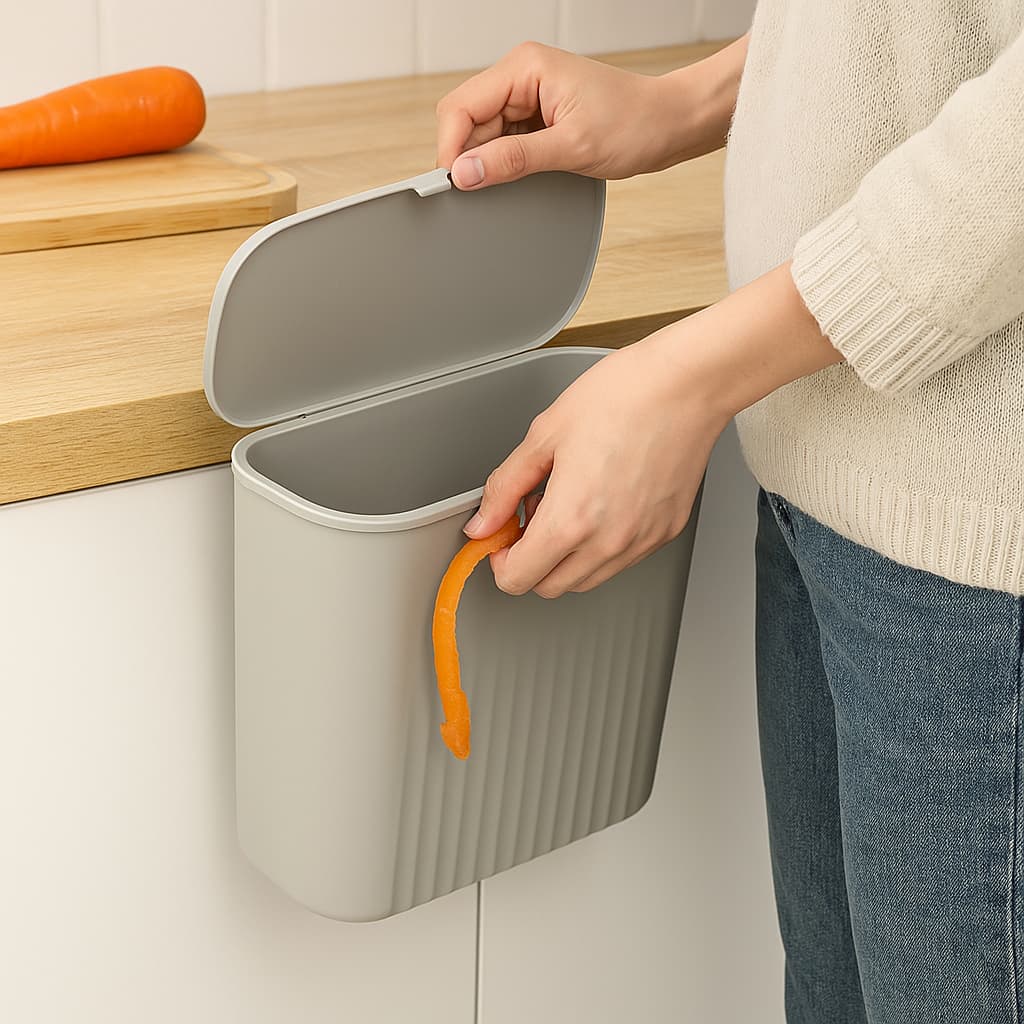 Lixeira Plástica Suspensa com Tampa 9L – Sem Furos | Cozinha, Armário, Lavanderia, Banheiro